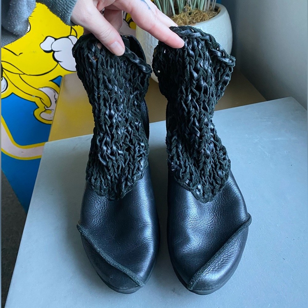 RARE Trippen Crochet Leather Witchy Boots goth hippie boho cottagecore 38 7.5 39